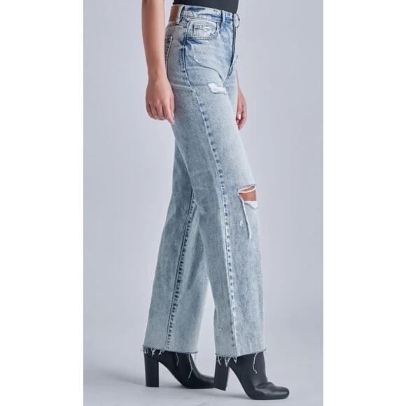 Hidden Jeans Wide Leg Distressed Button Fly Denim Women’s 25 Light Wash Grunge - Picture 3 of 14